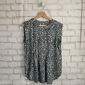 LOFT Blue Leopard Print Pleated Blouse